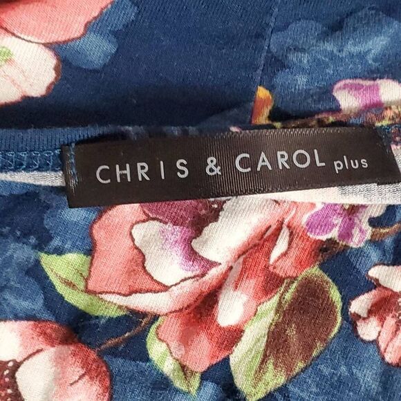 Chris & Carol Plus 1X Navy Floral Dolman Sleeve Tunic Blouse Made in USA - Picture 4 of 6